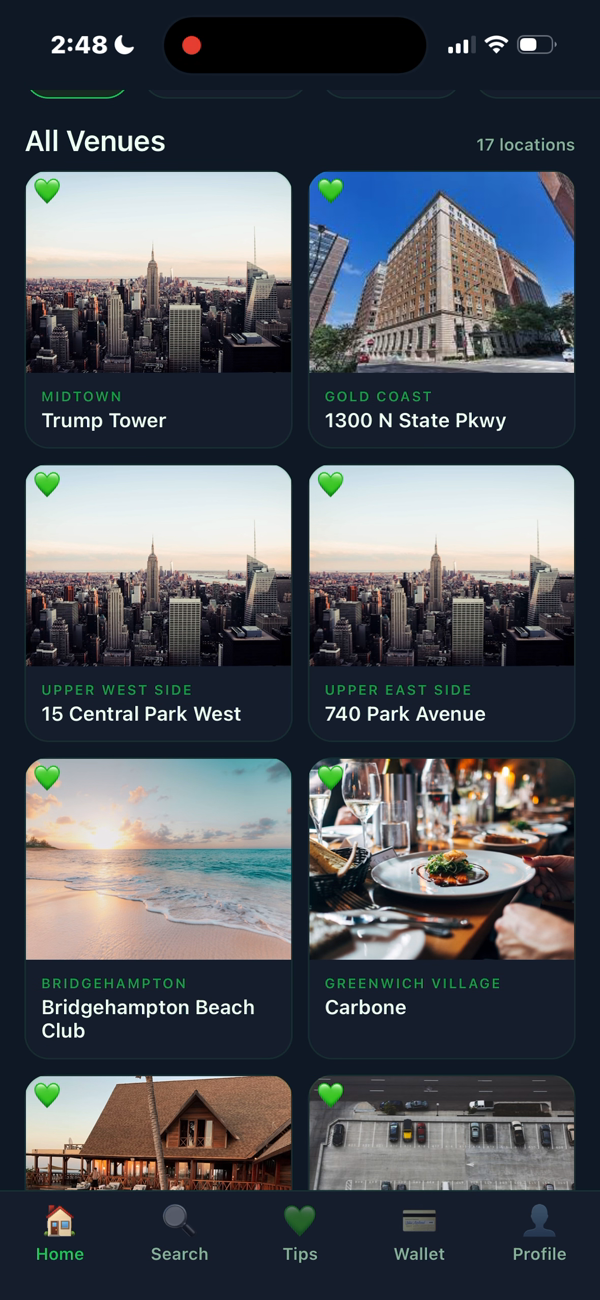TipT venues screen
