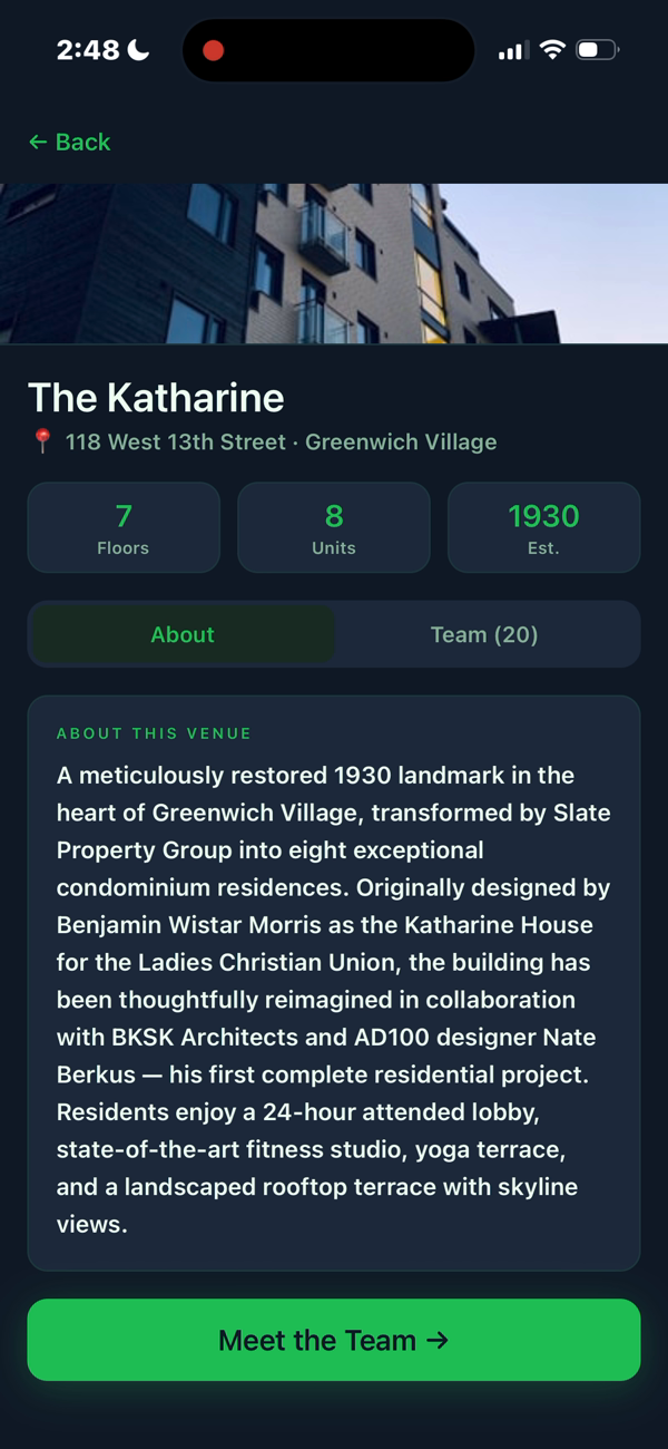 The Katharine venue detail page